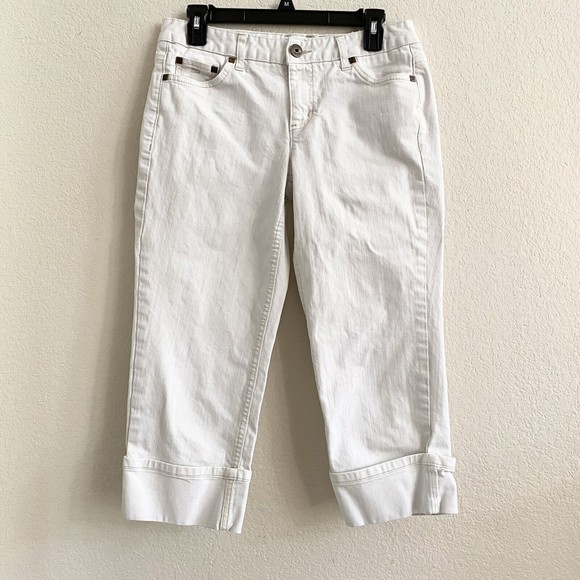 Tommy Hilfiger Sz 6 Capris Womens AMERICAN‎ SPIRIT  Mid Rise White Denim Cuffed - Picture 1 of 11